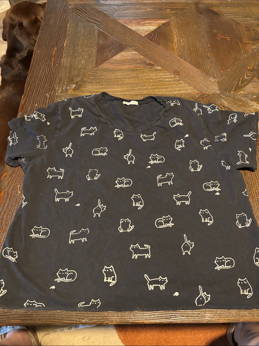 Occasion Black Crop Tee with White Cat Sketch Print